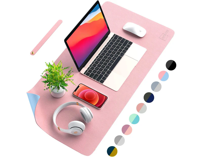 Desk Pad Desk Protector Mat - Dual Side PU Leather Desk Mat Large Mouse Pad（Rose Pink/Silver, 23.6" x 13.8") - 35.4" x 17"