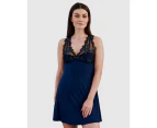 Oh!Zuza Short Viscose & Lace Nightie with Bust Support in Marine Blue