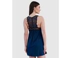 Oh!Zuza Short Viscose & Lace Nightie with Bust Support in Marine Blue