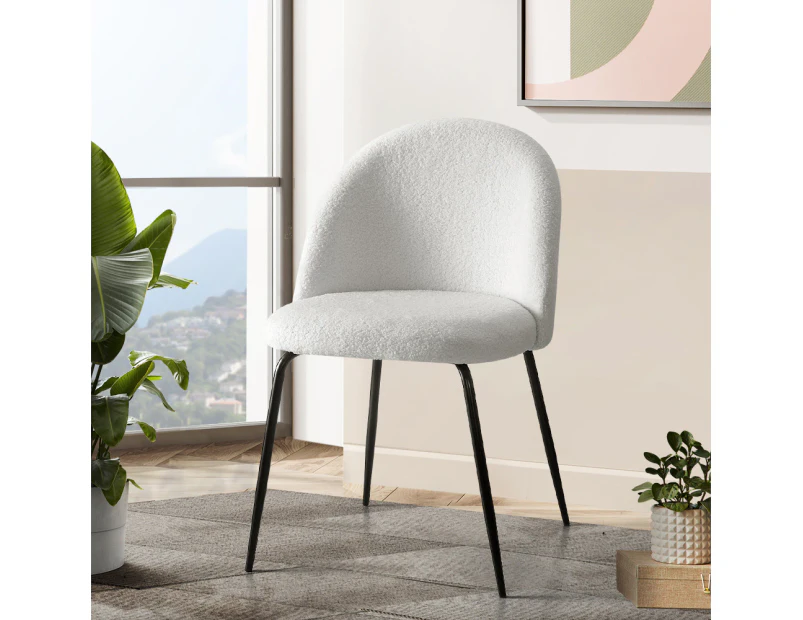 Artiss Dining Chairs Set of 2 Sherpa Boucle White