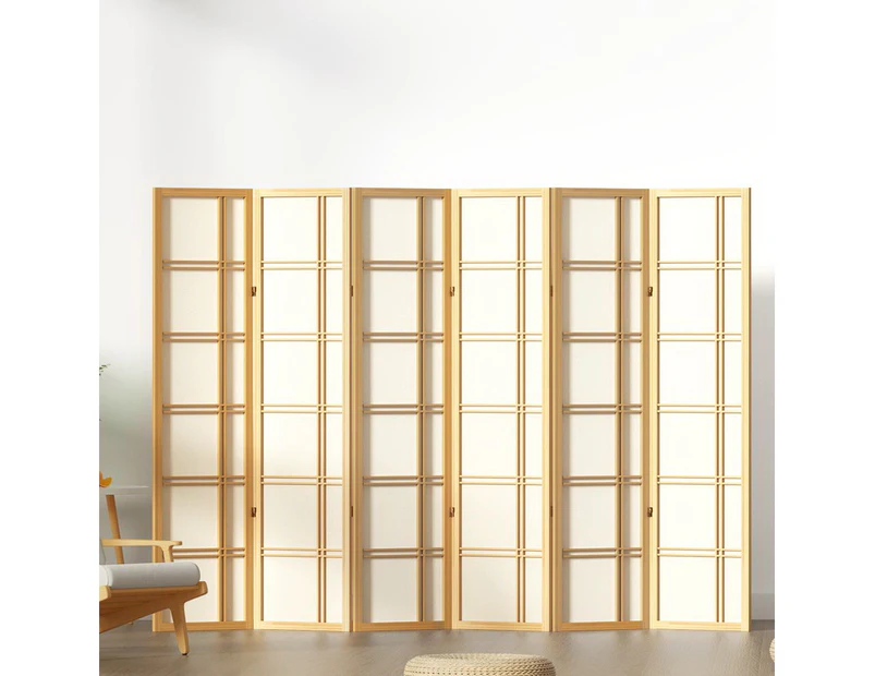 Artiss Room Divider Screen 6 Panel Nova Foldable Wooden Divider Natural