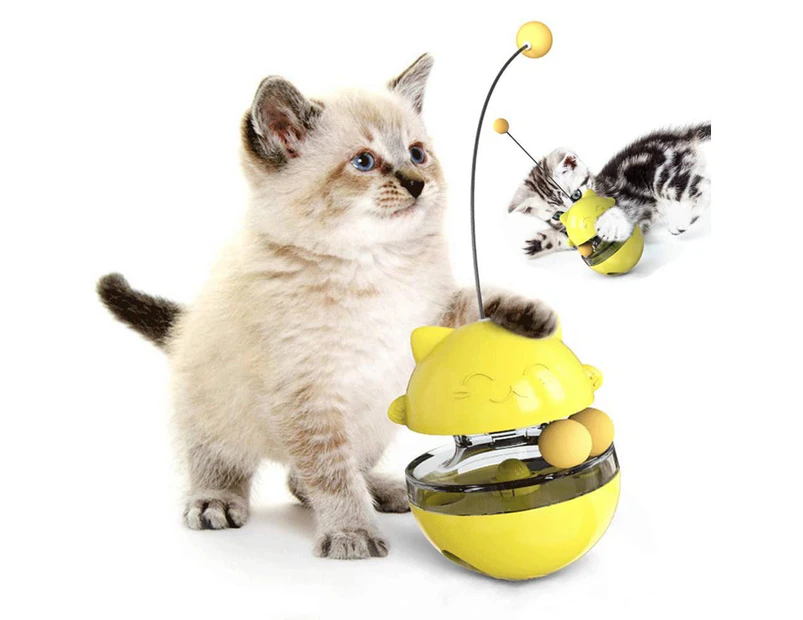 Cat Food Dispenser Treat Toys, Interactive Treat Dispensing Slow Feeder Pet Food Treat Ball-Yellow