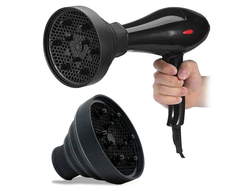 Blow Hood|Folding Silicone Retractable Hair Dryer - Black
