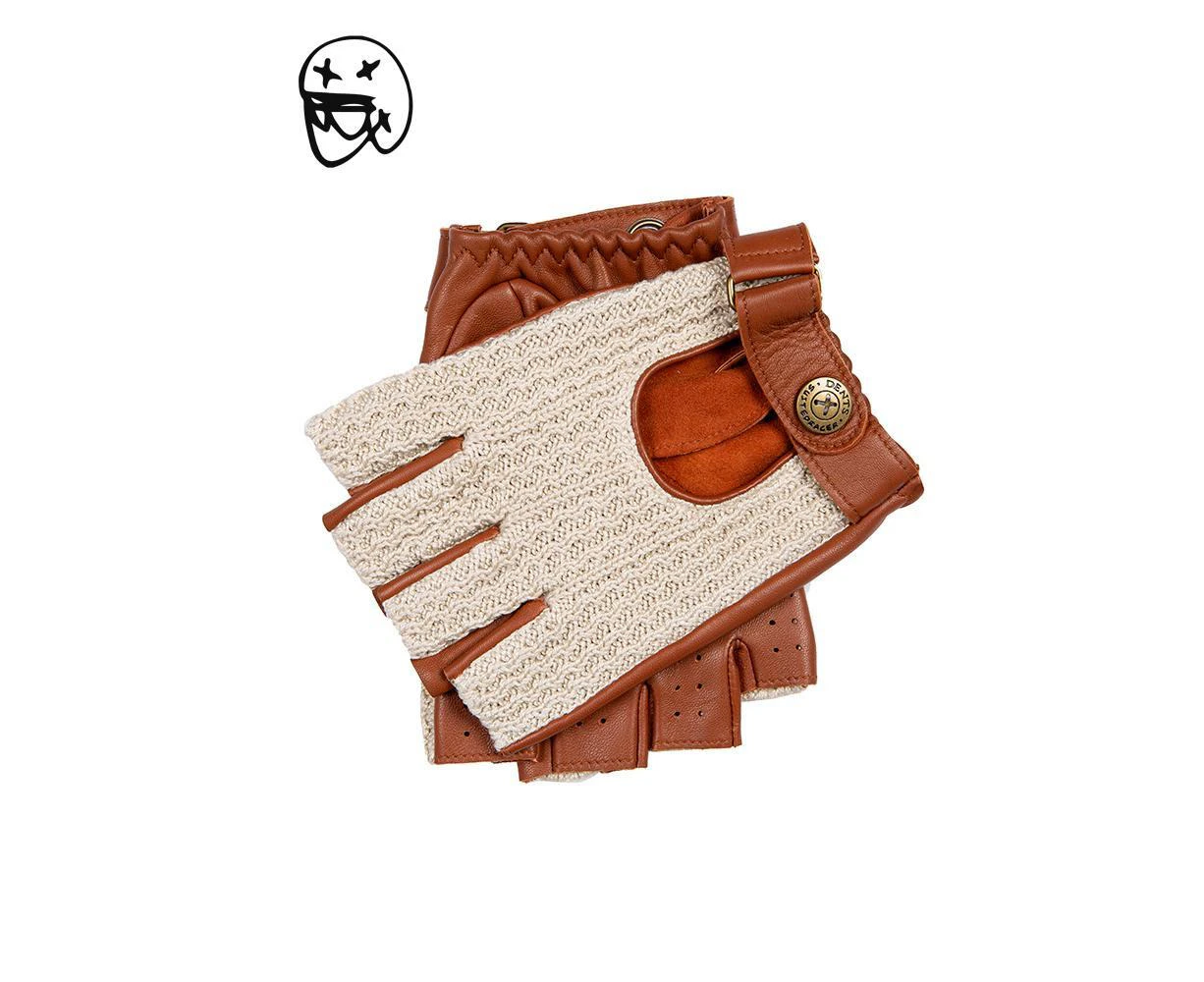 Dents Men's Suited Racer x Crochet Back Fingerless Driving Gloves - Tan