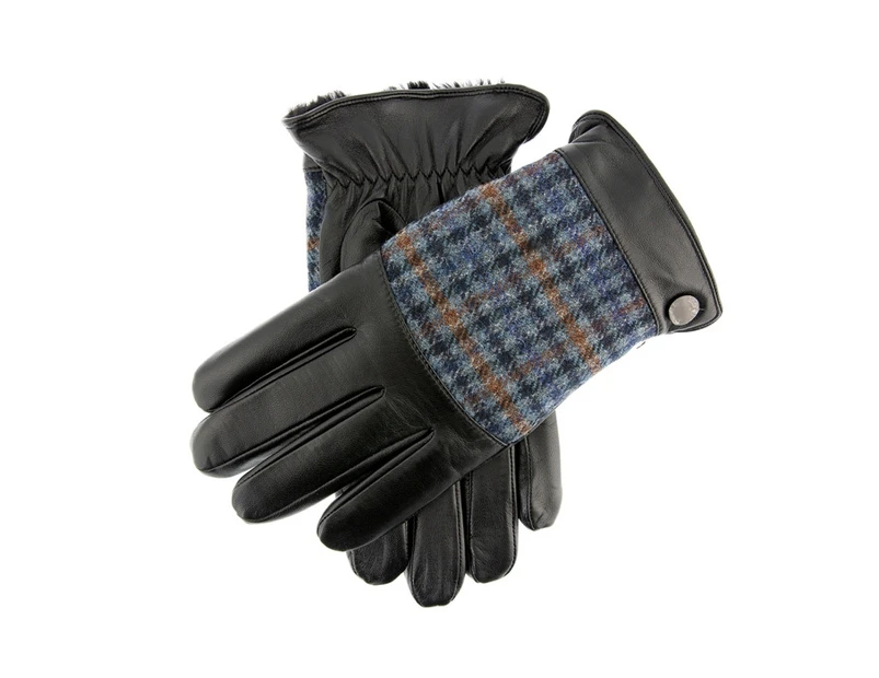 Dents Devon Mens Faux Fur Lined Abraham Moon Dogtooth & Leather Gloves