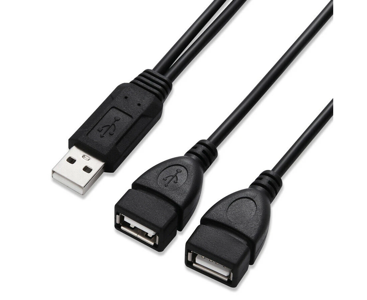 jgl 2Pcs USB 2.0 A Male to 2 Female Y Splitter Power Cord Adapter Extension Cables-Black 25cm - Black