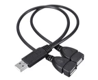 jgl 2Pcs USB 2.0 A Male to 2 Female Y Splitter Power Cord Adapter Extension Cables-Black 25cm - Black