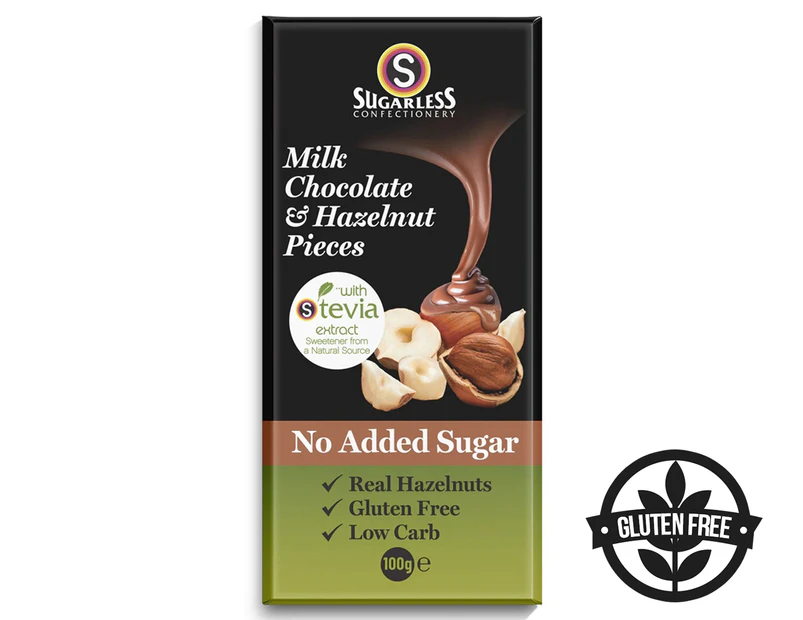 Sugarless Confectioner Milk Chocolate & Hazelnut Pieces 100g