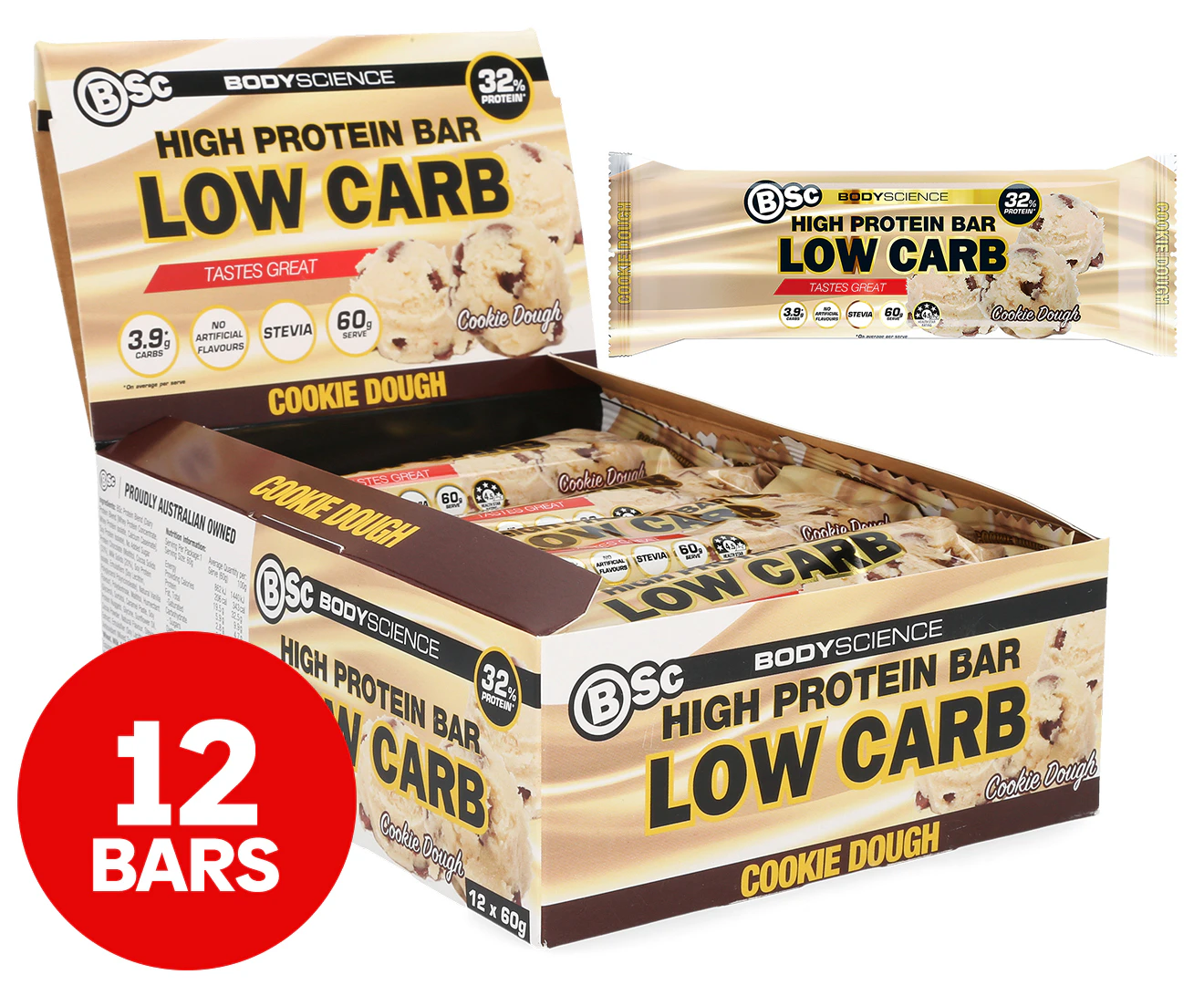 12 x BSc High Protein Low Carb Bar Cookie Dough 60g