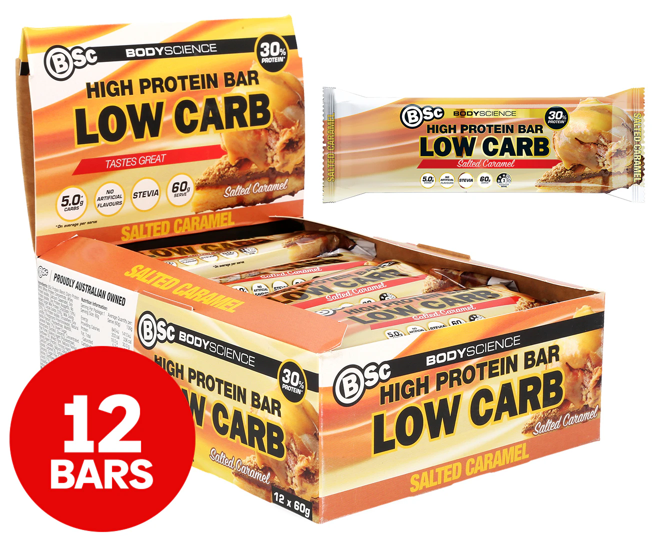 12 x BSc High Protein Low Carb Bar Salted Caramel 60g