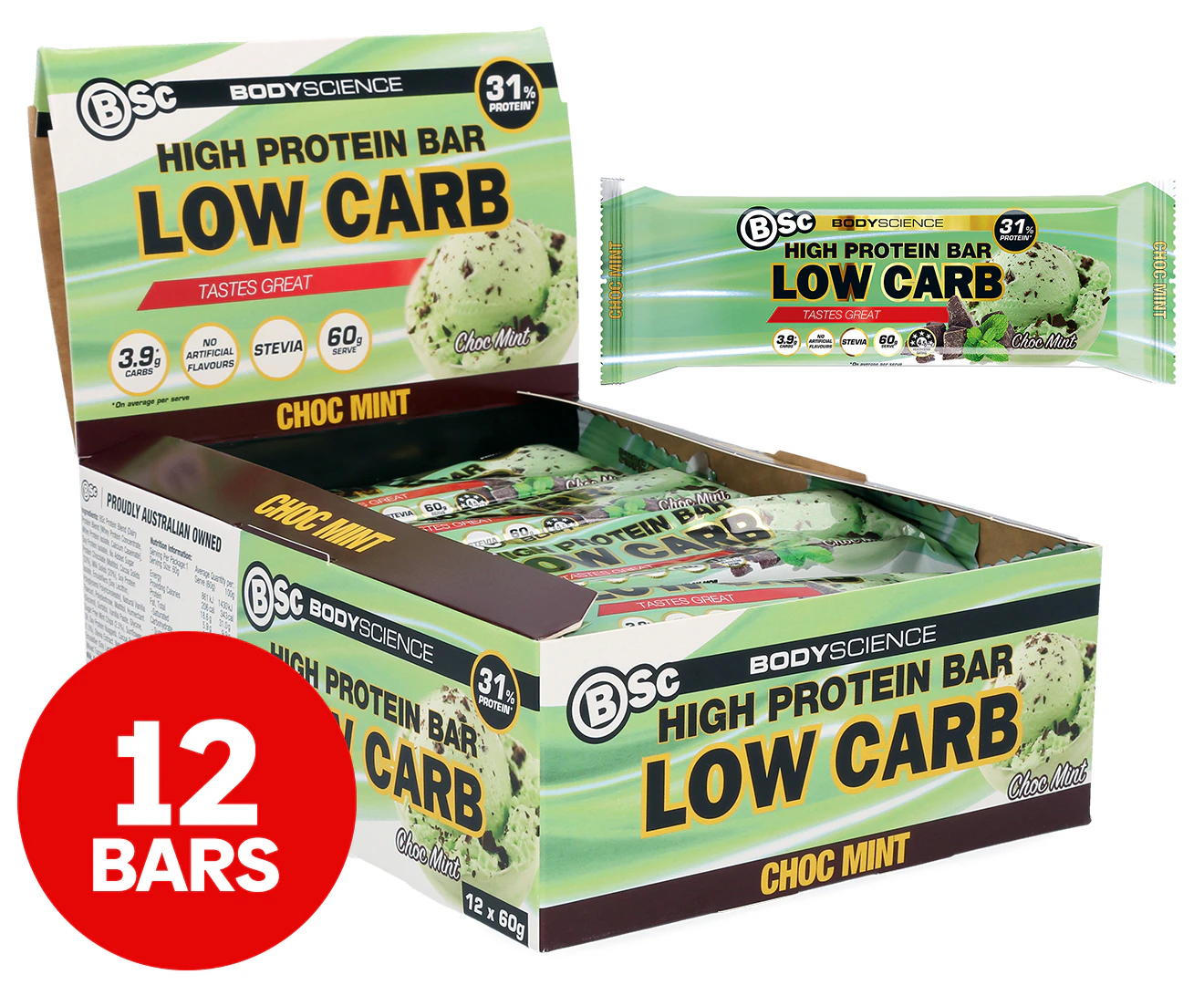 12 x BSc High Protein Low Carb Bar Chocolate Mint 60g