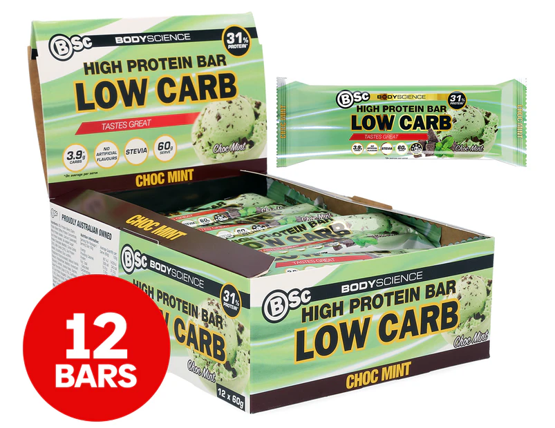 12 x BSC High Protein Low Carb Bar Chocolate Mint 60g