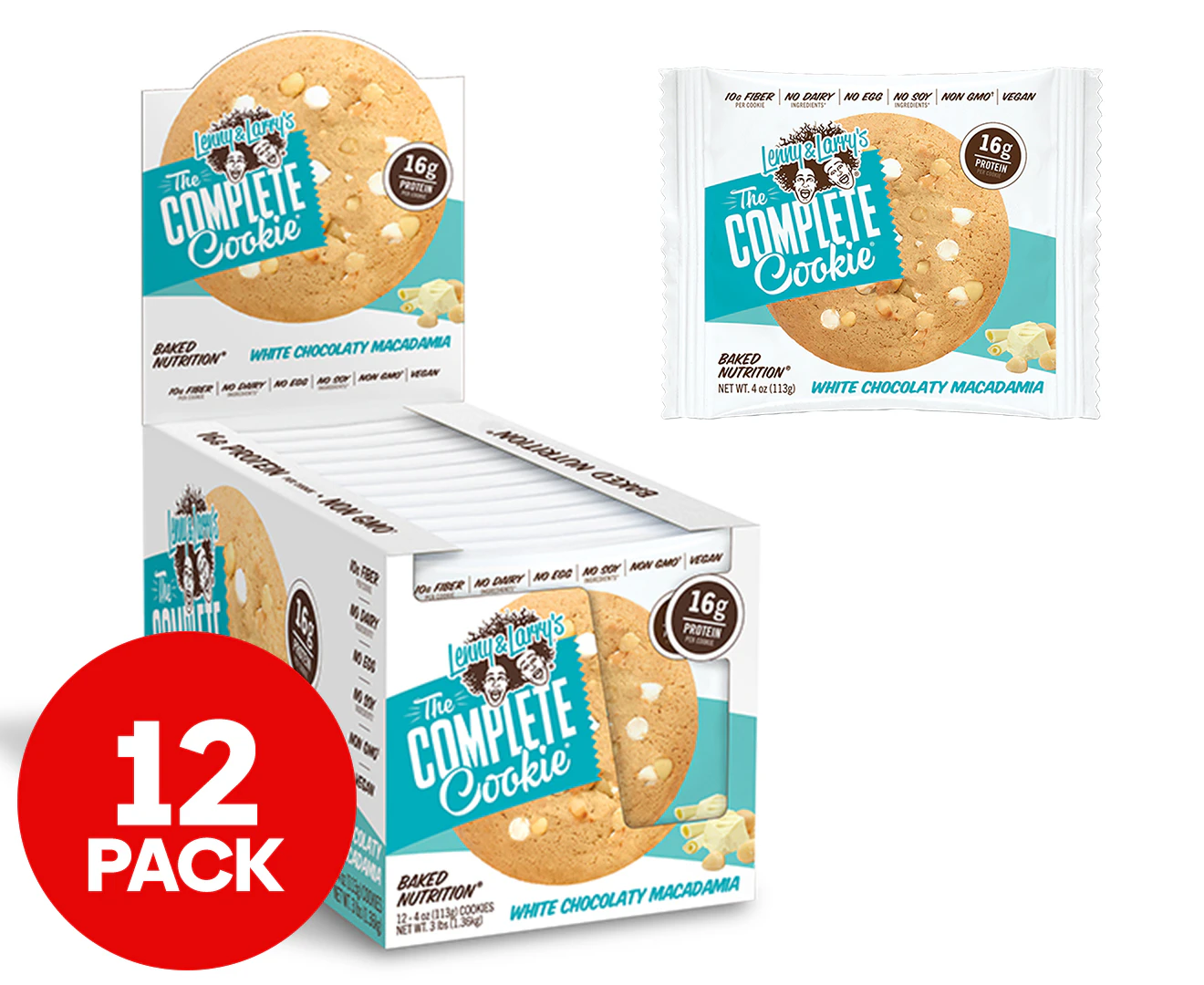 12 x Lenny & Larry's White Chocolate Macadamia Complete Cookie Bars 113g