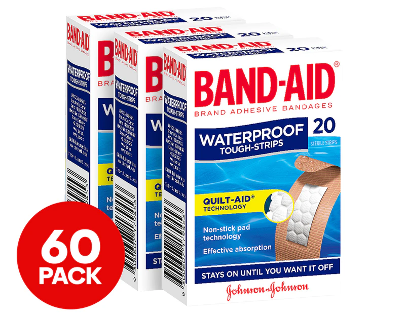3 x Band-Aid Waterproof Tough-Strips Adhesive Bandages 20-Pack
