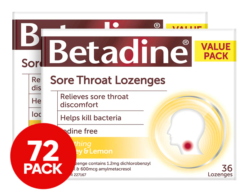 2 x 36pk Betadine Sore Throat Lozenges Honey & Lemon