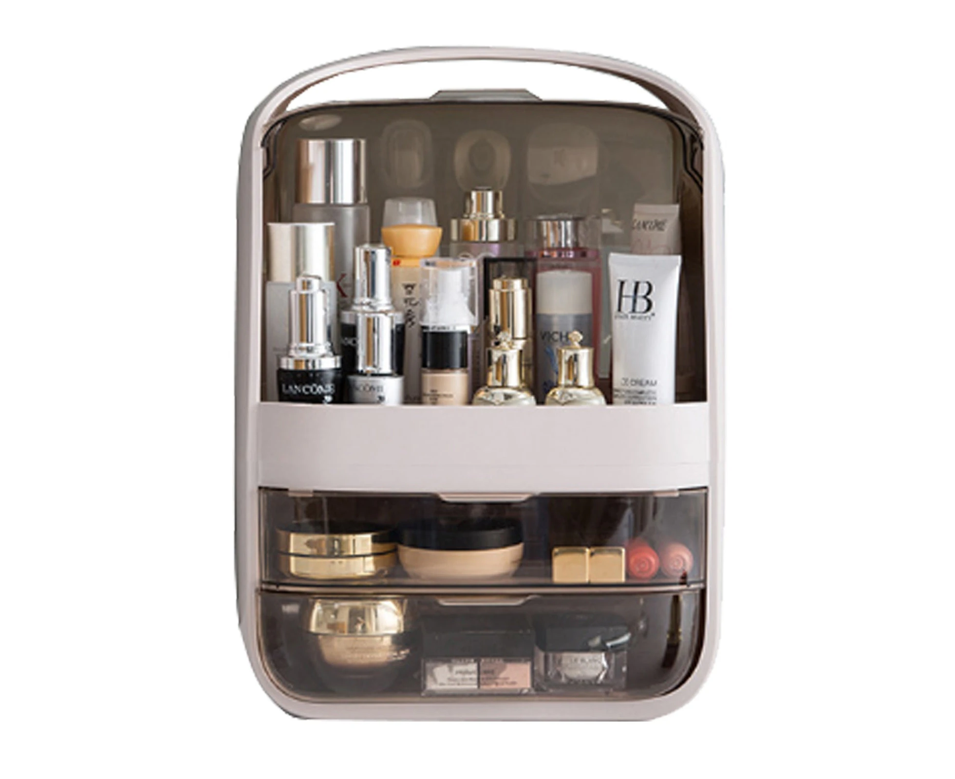 Portable Transparent Cosmetic Organizer Makeup Dust-proof Storage Box(Champagne)