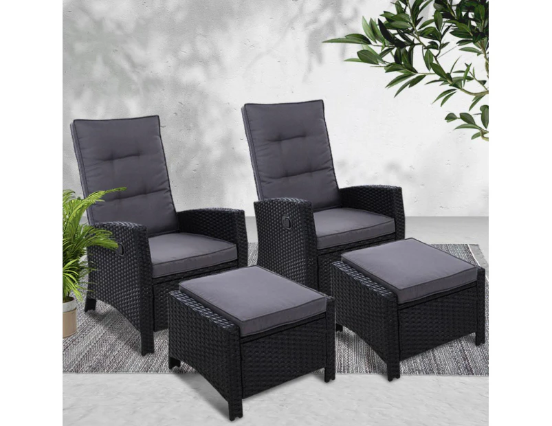 Wicker Sun lounge Recliners With Ottoman (Twin Pack)