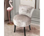 Soft Velvet Vanity Stool Upholstered Backrest Stool Dressing Dining Room Chair - Silver