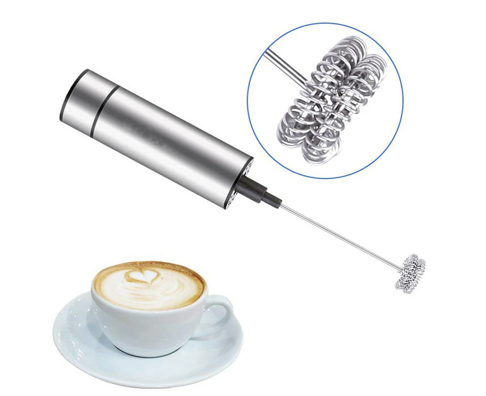 Handheld Milk Frother and Drink Mixer, Electric Stainless Steel Foam Blender Accessories - Hand Held Foamer Whisk Wand