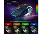Wireless Gaming Keyboard and Mouse Rainbow Backlit Rechargeable Keyboard Mouse with 3800mAh Battery Metal Plate