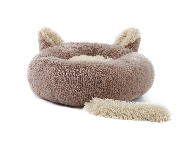 Cozy Fuzzy Plush Calming Dog Bed - Light Brown