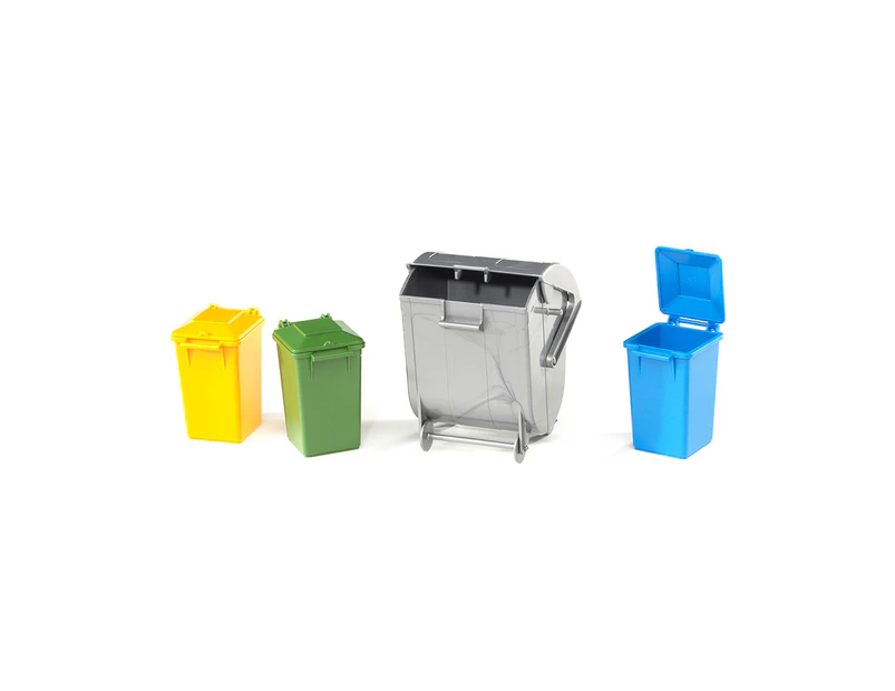 4pc Bruder Garbage Can/Dumpster Rubbish Bin Kids Mini Toy Green/Blue/Yellow Set