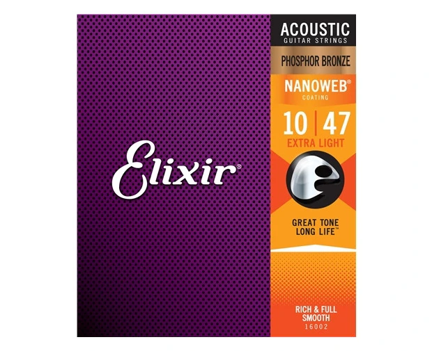 Elixir #16002 Acoustic Nanoweb Guitar String Phosphor Bronze 10-47 Extra Light