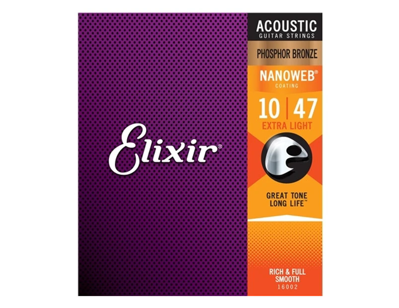 Elixir #16002 Acoustic Nanoweb Guitar String Phosphor Bronze 10-47 Extra Light