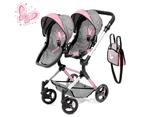 Bayer Twin Neo 81.5cm Pram/Stroller for 46cm Dolls Grey/Pink Butterfly Kids Toy