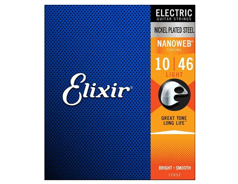 Elixir #12052 Electric Guitar Strings Nanoweb Nickel Plated Steel 10-46 Light