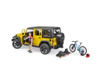 Bruder 1:16 Jeep Wrangler 32cm Rubicon w/ Mountain Bike/Cyclist Kids Toy 4y+