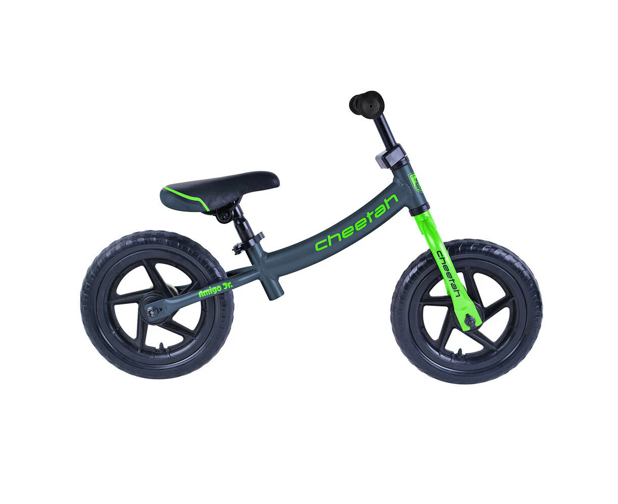 Cheetah Amigo Boys Jr 12 Inch Balance Bike/Bicycle Charcoal/Neon Green Kids 2-4y