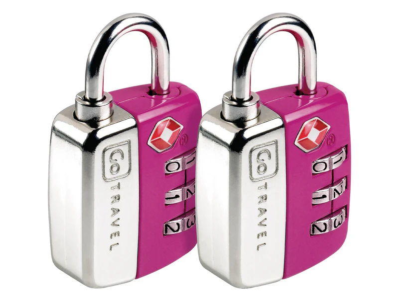 2pk Go Travel TSA  3 Dial Combination Luggage/Suitcase Security Padlock Assorted
