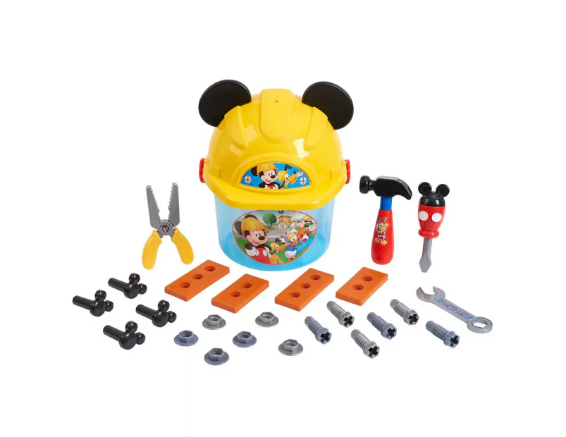 29pc Mickey Mouse Handy Helper Tool Bucket w/ Hard Hat Kids Pretend Play Toy 3y+