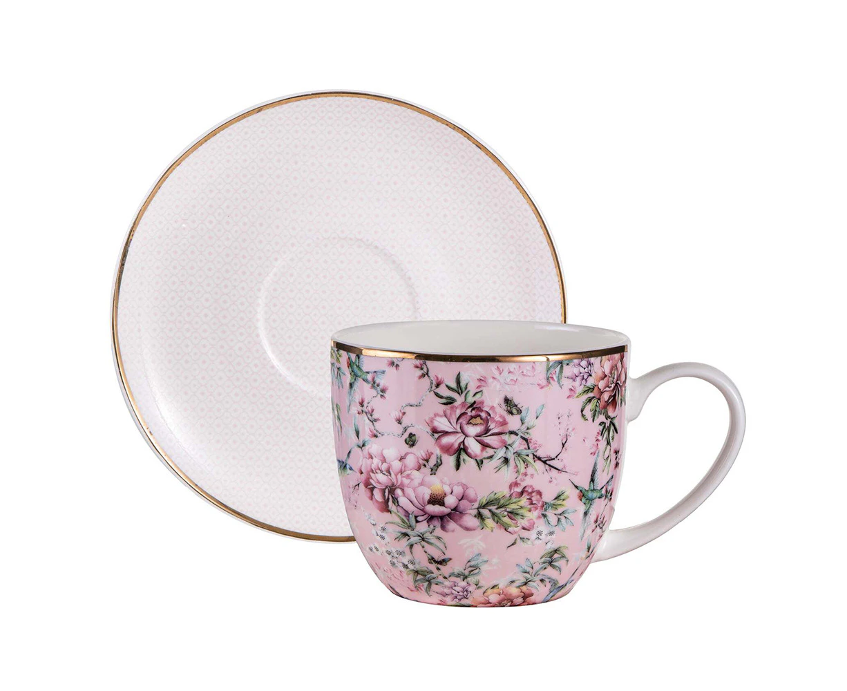 Ashdene 280ml Chinoiserie Floral Tea/Coffee Drinking Cup w/Saucer Plate Set Pink