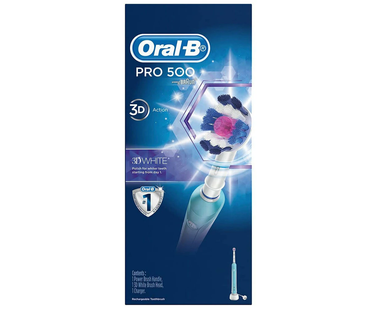 Oral B Electric Rechargeable Power Toothbrush Pro 500 3D Dental Care White