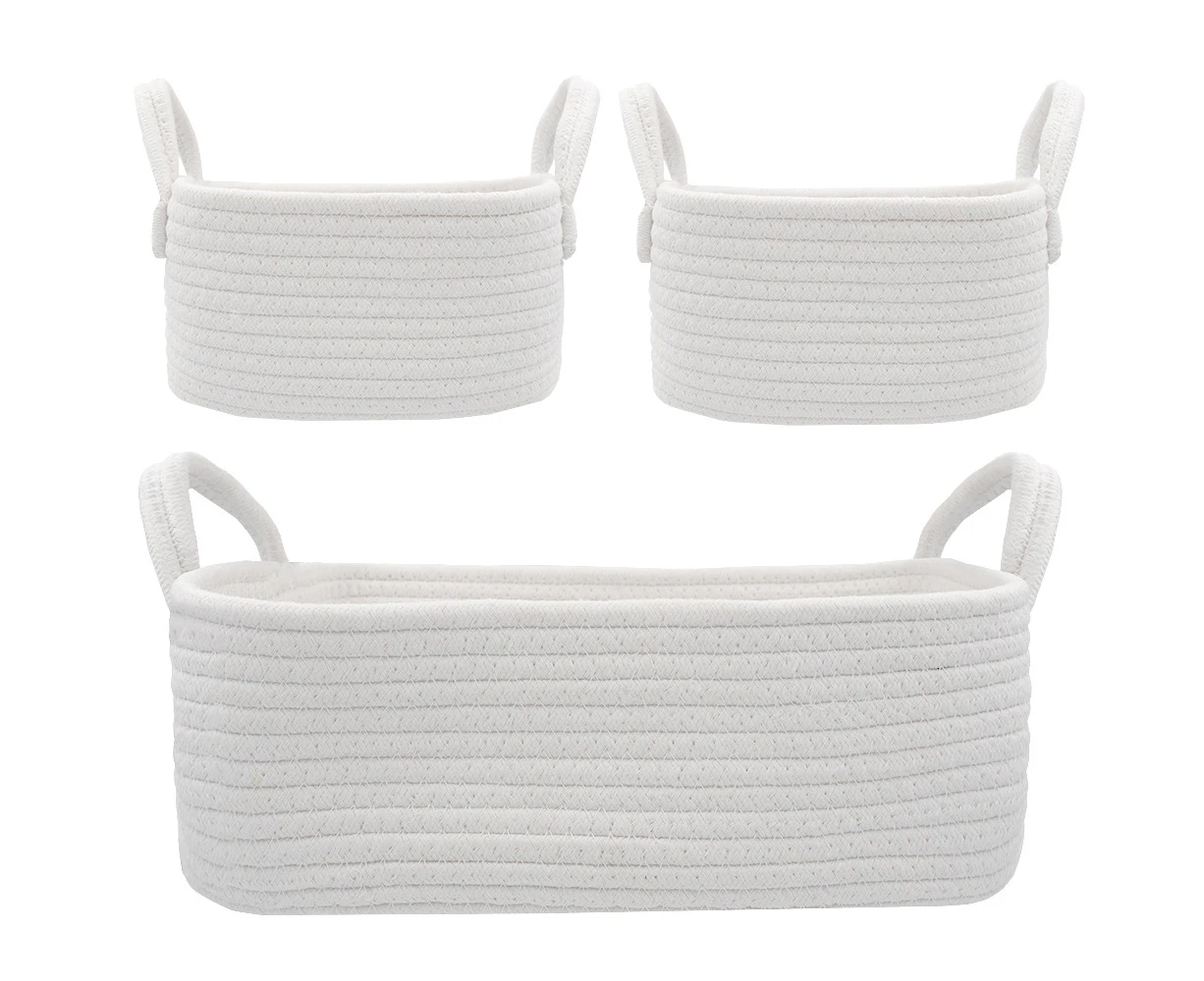 3pc Living Textiles Baby Nursery w/30cm/20cm Storage Carry Caddy Baskets Set WHT