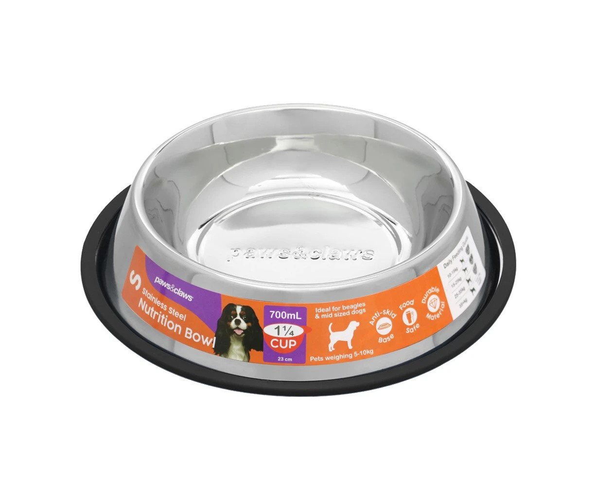 Paws & Claws 700mL Stainless Steel Anti-Skid Pet Bowl