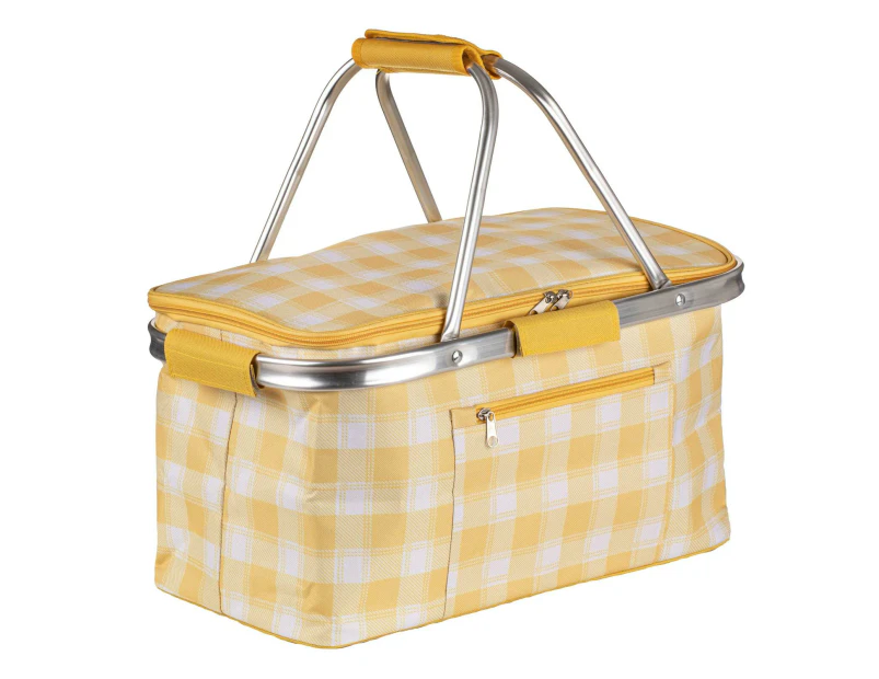 Delilah Insulated 46x24cm Picnic Basket Outdoor Storage w/ Carry Handle Yellow