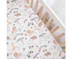 Lolli Living Cot 100% Cotton Elastic Fitted Sheet Day at the Zoo 75x135cm