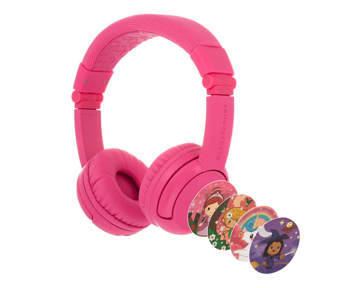 BuddyPhones Play Plus Kids Wireless/Bluetooth Headphones/Headset w/Mic Rose Pink