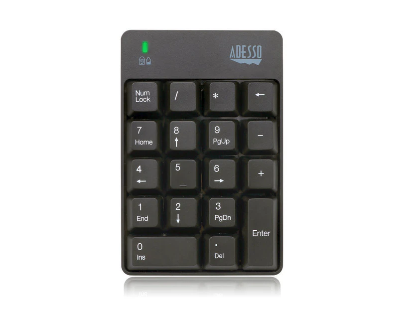Adesso Wireless 2.4GHz AAA Battery Powered Membrane Number Keypad for PC/Laptop