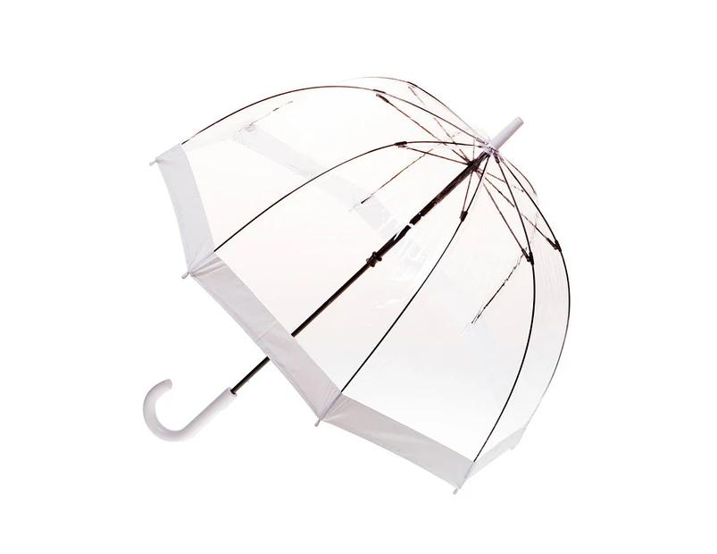 Clifton Womens Walking 87cm Clear Dome/Birdcage Windproof Umbrella White Border