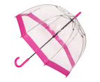 Clifton Womens Walking 87cm Clear Dome/Birdcage Windproof Umbrella Pink Border