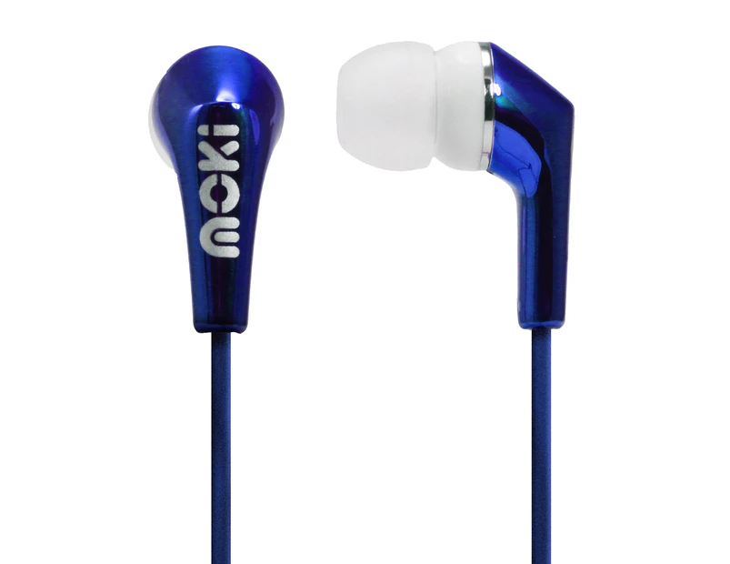 Moki Silicone Buds Metallics Headphones 3.5mm Earphone for iPhone/Android Blue