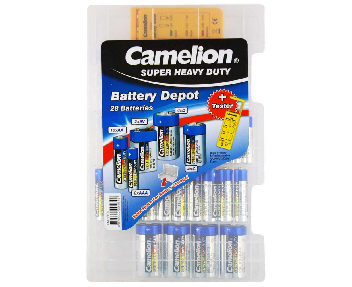 29pc Camelion Super Heavy Duty AA/AAA C/D Batteries/Battery Adapter/Tester Depot