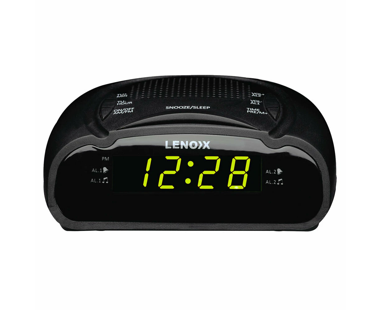 Lenoxx AM/FM Station Radio Digital LED Dual Alarm Clock Sounds Snooze/Sleep BLK