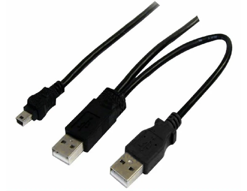 Astrotek 2m Male USB-A 2.0 Y Splitter Cable To Male USB-A/Mini USB-B Adapter