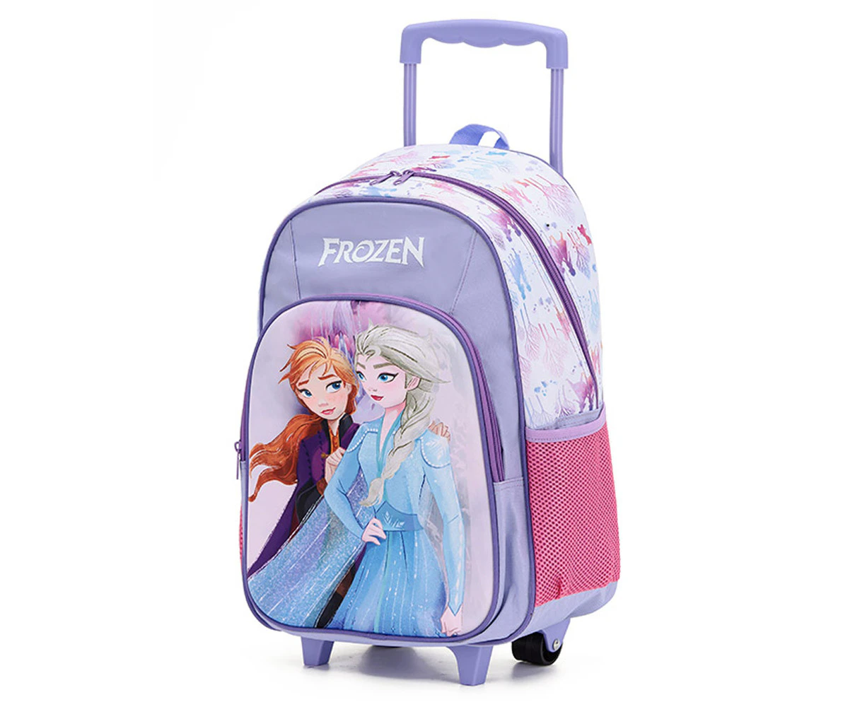 Frozen Kids 17" Travel Trolley Bag School Backpack w/ Wheels/Side Pockets Purple