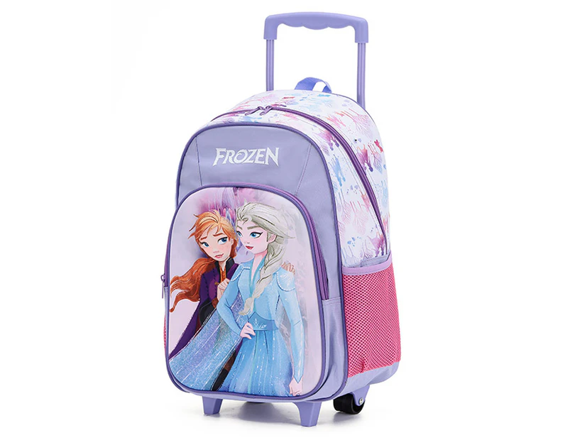 Frozen Kids 17" Travel Trolley Bag School Backpack w/ Wheels/Side Pockets Purple